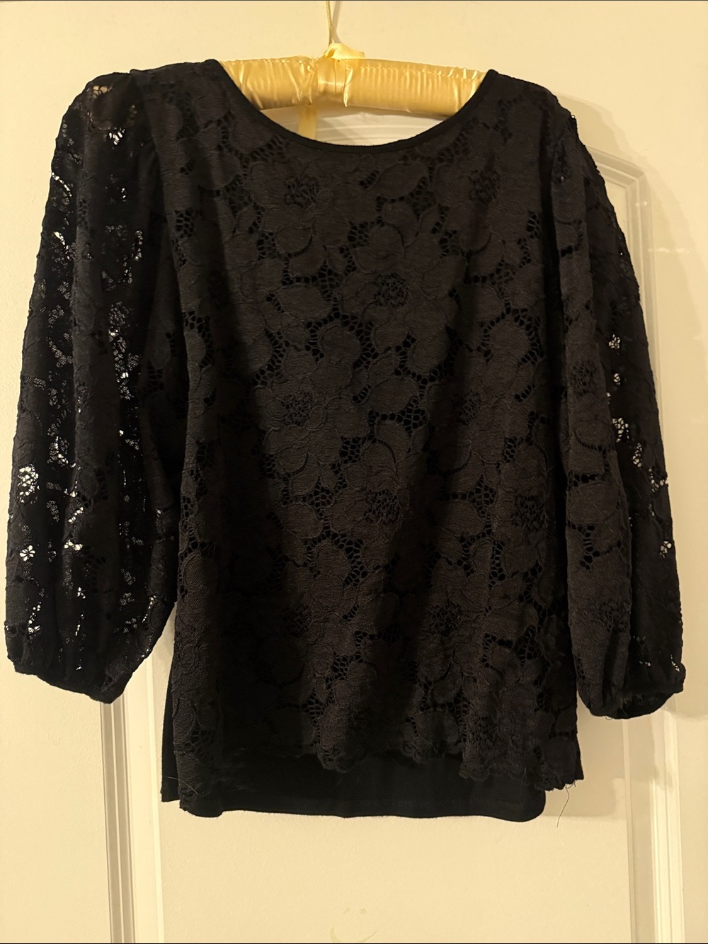 Cable & Gauge Black Floral Lace Balloon Sleeve Top
